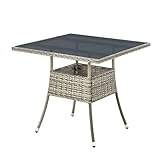 Juskys Polyrattan Gartentisch Yoro wetterfest - Balkontisch 80x80 cm eckig - Rattan Beistelltisch mit Glasplatte - Kleiner Tisch für Balkon - Grau