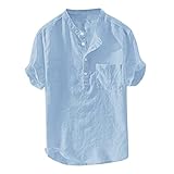 LULUZ Herren Leinenhemd Shirt Hemd Kurzarm Leinenshirt Henley Shirt Männer Bequem Leinen Sommerhemden Sommerhemd Freizeithemd Strandhemd Herren Einfarbig Strand Urlaub Freizeithemd