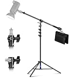 NEEWER Luftgepolstertes Aluminium Lichtstativ, 3m verstellbares Fotostativ mit Galgenarm, Gegengewicht, Sandsack, 1/4' Schraube für Softbox, Studiolicht, Blitz, Schirm, max. Belastung 5kg