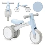 Momi Unisex – Babys Tedi Kinderlaufrad für Mädchen und Jungen (max. Körpergewicht 25 kg), Mini-Laufdreirad mit pannensicheren Kunststoffrädern, Leichter Metallrahmen – 1,2kg, Blau