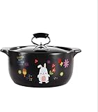 BIBTOO Kasserolle für den Haushalt, Tonkasserolle mit hoher Temperaturbeständigkeit, offene Flamme, direktes Brennen, Suppe, Brei, Kasserolle, spezieller niedlicher Kaninchentopf für Gasherd (2,8 l)