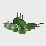 Cook & Pan - Go Green Topfset und Pfannenset 9-teilig-Induktionsgeeignet-PFAS frei- Keramik-Beschichtung -Antihaft- wärmeisolierter Griff- Aluminium- Grün