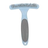 PEPLAYTAL Hundekamm mit Doppelter Reihung Langlebiger Metall pet Grooming Striegel für Hunde und Katzen Ergonomisch Entfilzend Langlebig für Mittellanges bis Langes Fell Blau