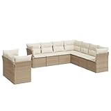 HGVFGT Lounge Sofa Outdoor Lounge Gartenmöbel Set Terrassenmöbel Set Balkon Lounge Klein - 9-TLG. Garten-Sofagarnitur mit Kissen Beige Poly Rattan für Party Garten Balkon Terrasse