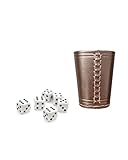 DELALO Würfelbecher aus Echtleder– Handgearbeiteter Kniffelbecher inkl. 6 Würfeln (16 mm), 9 cm, Hochwertige Verarbeitung für Kniffel, Knobel & Yatzi (Braun)