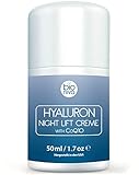 Hyaluronsäure Nachtcreme für das Gesicht. Bio Anti-Aging & Anti Falten Nachtpflege Feuchtigkeitscreme mit veganen Zutaten. Aloe Vera, Hyaluron, CoQ10, AHA, & Glykolsäure. Hochdosiert Testsieger. 50ml