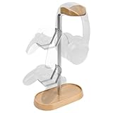 GEEKRIA 2-in-1-Kopfhörerständer & Gaming-Controller-Ständer, Holz und Aluminium, Aufhänger für PS5/PS4, Xbox One, Nintendo Switch, kompatibel mit Sennheiser, Bose, Beats, Razer, HyperX, Sony (Buche)