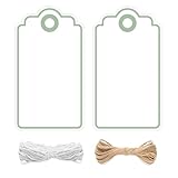 jijAcraft Weiß Geschenkanhänger mit Hellgrün Kante: 5 x 9cm Papier Anhänger zum Beschriften 100 Stück Kraftpapier Etiketten Tags mit Loch und Schnur für Hochzeit, Kommunion, Weihnachten