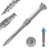 TCO Terrassenschrauben Edelstahl C1 5x50mm 100 Stück Terrassendielen Schrauben mit Zier-Senkkopf,Cut-Spitze, Reibteil, Schneidkerbe, Sägezahn Gewindeschliff & T25 Magnetic Bit