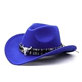 ROEUIPG Cowboyhut in 3 Größen, schwarzer Woll-Jazz-Zylinder mit Kuhkopfband, Herbst-Winter-Eltern-Kind-Fedora-Hüte, Party-Filzkappe Für Junggesellinnenabschied, Halloween(Color 09,S(52-54cm))