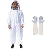 Jolitac Imkeranzug Imkerei Anzug Ganzkörper Schutzanzug Schutzbekleidung mit Schleier, Kapuze, Handschuhe, Mütze, Schutz für Imker Weiß Unisex (XXL)