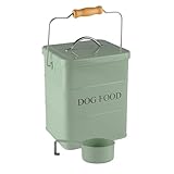 Geyecete - Futtertonnen für Haustierfutter, Vorratsbehälter mit Deckel und Schaufel, Metall futterbox Behälter mit holz griff für hunde Trockenfutter -2,5 kg Kapazität- Grun