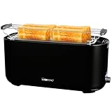 Clatronic Toaster 4 Scheiben | Toaster mit Brötchenaufsatz | Langschlitztoaster mit Auftau-/Aufwärm-/Schnellstoppfunktion | Toaster schwarz auch für Toastbrötchen & Fertigwaffeln | TA 3802 schwarz