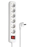 Hama Steckdosenleiste 6-Fach (Mehrfachsteckdose mit Save Energy-Schalter zum Stromsparen, Steckplätze 45 Grad gedreht, Kabel 1,4m, GS geprüft, Mehrfachstecker für Home Office) Weiß
