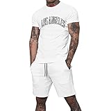 Herren Zweiteilig Sommer Business Casual Kurzarm T-Shirt mit Kordelzug Shorts Leicht Atmungsaktiv (White, XXXL)