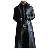 Trenchcoat Herren Lang Klassische Leder Mäntel MäNner Freizeit Lederjacke Modisch Wintermantel Einfarbig Schlicht Ledermantel Einreiher Overcoat Umlegekragen Ausschnitt für Männer