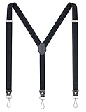 Ausukler Hosenträger Damen und schlanker Herren Extra Stark 2,5cm mit Karabiner Haken Elastischen Riemen für Jeans (Schwarz)