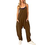 Generisch Damen-Latzhosen | Strampler Oversize Rückenfrei Sommerkleid Latzhose Y2K Hose Baumwolle Set Hausanzug Latzhosen Romper(04 Khaki, L)