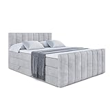 ALTDECOR Boxspringbett mit H3 Matratze-Bonellfederung, H4 Multipocket-Matratze (20cm hoch) PUR, Topper (5cm hoch), Polsterbett mit Kopfteil, Bettkasten - OTTA-Z King - 180x200 - Grau Monolith