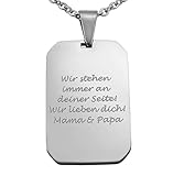 Hanessa Personalisierte Kette mit Gravur Edelstahl 50 cm mit Anhänger Dog Tag Erkennungsmarke in silber - Personalisierte Halskette für Männer und Frauen - Personalisierter Schmuck Damen Herren