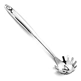 Pleafind Spaghettilöffel, Einteiliger Edelstahl Nudellöffel, 13-Zoll Comfort Grip Design Nudelkellel, Nudelsieb mit Zähnen, Silber Pasta Server Utensil