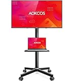 AOKCOS Rollender TV-Ständer – Tragbarer TV-Ständer auf Rädern für 32-65 Zoll flache/gebogene Fernseher mit Neigung, Höhenverstellung, mobiler rollbarer TV-Wagen, hält bis zu 40 kg für Wohnzimmer,