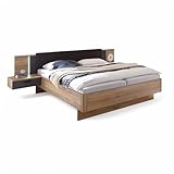 Stella Trading ASCHAU Stilvolle Doppelbett Bettanlage mit Nachtkommoden & Beleuchtung 180 x 200 cm - Schlafzimmer Komplett-Set in Mauvella Eiche Optik, Graphit - 305 x 93 x 210 cm (B/H/T)
