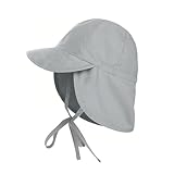 CUEMOON Baby Kleinkind Sonnenhut, UPF 50+ UV-Schutz für Baby Junge und Mädchen Kinder Strand Mütze mit Verstellbarer Kinnriemen und Halsklappen,Grau