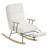 SONGMICS HOME Schaukelstuhl, Füße aus Kautschukholz, Schaukelsessel, Fleece Oberfläche, 4-Fach verstellbare Rückenlehne, bis 160 kg belastbar, für Schlafzimmer, Wohnzimmer, cremeweiß LYY016W01
