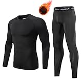 Gavena Thermo-Unterwäsche-Set für Herren, für Erwachsene, Fußball-Skins, langärmelig, lange Unterhose, Sport-Kompression, Baselayer-Sets für Erwachsene, Schwarz; Fleece, S