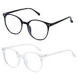 Vroxdrez 2 Pack Anti Blaues Fake Brille, Blue Light Glasses – Runde Blaulichtfilter Brille mit leichtem Rahmen für Damen & Herren – Klare Sicht beim Arbeiten am PC oder Lesen.