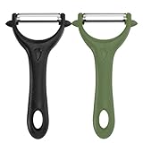 Yoosso 2 Stück Sparschäler, 14,5×7,5cm Schäler Gemüse Universalschäler Edelstahl Kartoffelschäler Spargelschäler für Gemüse Obst(Schwarz&Grün)