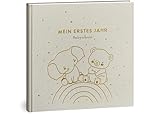 Mein erstes Jahr Babyalbum - Hochwertiges Leinenbuch für die schönsten Erinnerungen - Babybuch zum Eintragen für das erste Lebensjahr - Baby Erinnerungsbuch & besonderes Geschenk zur Geburt (Natur)