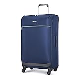 Amazon Basics Großer Softside-Koffer (76 cm), Mit 4 Multidirektionalen 360°-Spinnerrädern, Stauraum, Reißverschlusstasche und Riemen, Teleskopgriff, Marineblau