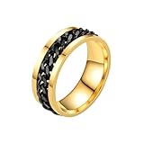 OAKKY Herren Damen Edelstahl Dominante Drehbare Kette Bier Flaschenöffner Fidget Worry Ring Gothic Motorrad Eheband Gold Schwarz Größe 62 (19.7)