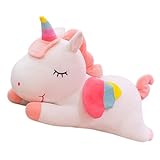 Hohopeti Einhorn-Puppe Einhorn-kissenpuppe Tier Stofftier Schönes Kuscheltier Entzückende Geschmeidige Puppe Kreative Puppe Dekoration Für Kinderzimmer Tierpuppenkissen Plüsch Weiß