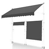 UNIONLINE Klemmmarkise 200cm Breit, Markise für Balkon ohne Bohren, Balkonmarkise mit Handkurbel Sonnenschutz höhenverstellbar Sonnenmarkise mit Gestell wasserdicht, Dunkelgrau