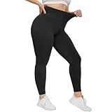 HIPOWER Leggings Damen High Waist Leggins Große Größen Blickdicht Schwarz Sportleggins Lang Bauchweg Plus Size Sporthose Elastische Yoga Pants Laufhose(Schwarz,XXL)