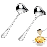 2 Stück Saucenkelle mit Ausgießer, Soßenlöffel mit Ausgießer Länge 20cm, Spiegelglänzend Edelstahlsauce Nieselregenlöffel, Elegant Silber Soßenkelle, Saucenlöffel für Dressings Suppensoßen Bratensoßen