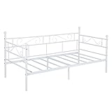 IPOTIUS Weiß Einzelbett Tagesbett Metallbett Bettgestell mit Lattenrost, Bettrahmen Schlafsofa Kinderbett Gästebett Jugendbett, Geeignet für 90x190cm Matratze