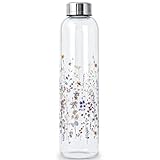 WENLIM 1l Trinkflasche Glas Wasserflasche 1 liter auslaufsiche Glasflasche 1000ml große Borosilikatglas Flasche mit Schutzhülle (Blühende Blumen)