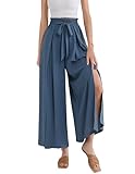 GRACE KARIN Damen Weite Hose Mit Taschen Palazzo Hose mit Weitem Bein und Seitenschlitz Blau M