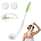 Honosen Rückenbürste mit Langem Stiel, Faltbarem Rücken Eincremehilfe mit 3 Austauschbare Bürstenköpfe, Duschbürste zum Dusche, Körperbürste, Rückenschrubber für Senioren, Erwachsene