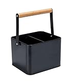 WENKO Utensilienkorb Baco, Black Outdoor Kitchen Zubehör, robuster Tragekorb aus pulverbeschichtetem schwarzem Metall mit flexiblem Holzgriff, ideal für den Transport von Saucen, 18 x 25,5 x 15 cm