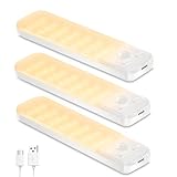 Schrankbeleuchtung Unterbauleuchte Küche LED 3 Stück Dimmbar mit Bewegungsmelder Innen, Akku Schrankleuchte Lampe USB-C Aufladbare LED Leiste Magnetische Lampen für Küche,Treppe,Wohnzimmer-3000K