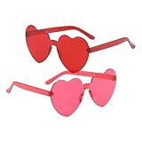 Aidqxbaoer 2 Stück Party Brille, Magische Farben Party Brille, Hippie Brille, Rund Herz Sonnenbrille Lustige Partybrillen für Fasching Foto Requisiten für Kinder und Erwachsene(Rot und Rosenrot)