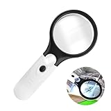 Lupe mit Licht, 3X 45X Leselupe, Hand-Schaft Lupen mit 3 LED Beleuchtete Licht, Handlupe mit Klarheit Doppelglaslinse, für Senioren, Kinder, Juwelier