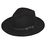 Ericotry Fedora-Hut Mit Breiter Krempe - Klassischer Filzhut in Schwarz Mit Gürtelschnalle, Trilby, Panama, Derby-Stil