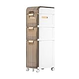 Badezimmer-Aufbewahrungsschrank aus Kunststoff, wasserdichter Seitenturm mit Schubladen und Feststellrädern für Toilettenpapier, Küche und Waschküche, 21 cm