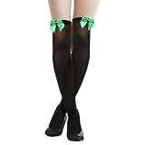 Elegante dünne Nylon-Overknee-Socken für Damen und Mädchen, süße Schleife, Oberschenkelhohe Strümpfe für Karneval, Cosplay, atmungsaktive lange Socken, Schwarzer Strumpf grün, Einheitsgröße